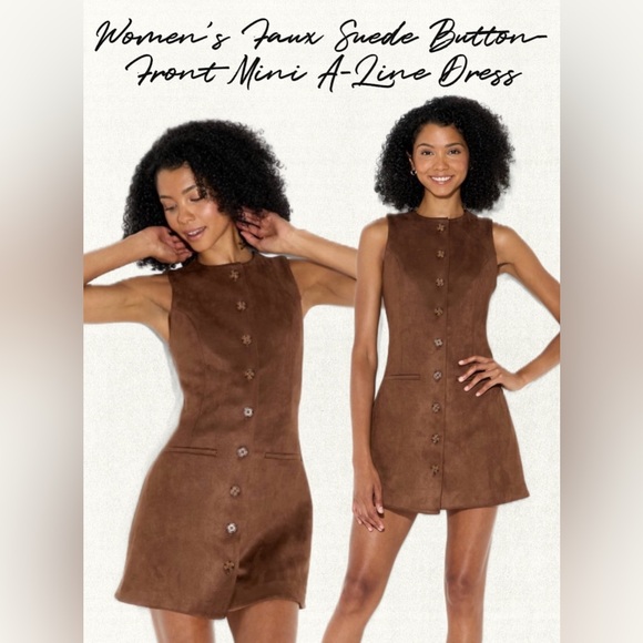 Women's Faux Suede Button-Front Mini A-Line Dress - Wild Fable NWOT szXS - Picture 1 of 7